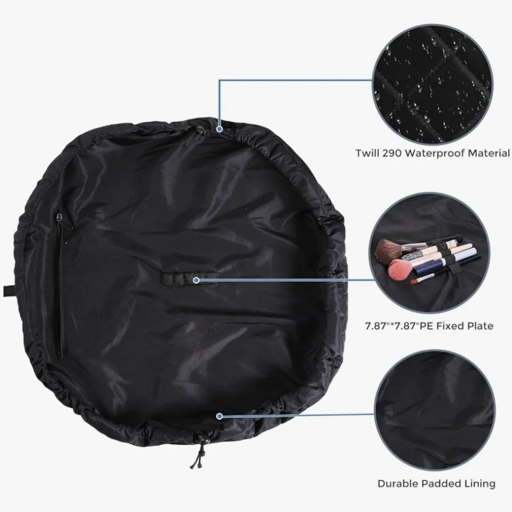 Drawstring Makeup Bag, Large Capacity, Portable Open Lay Flat Bag